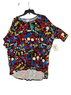 Lularoe Irma XL Womens Top With Bold Geometric Print Black Base & Multicolor Des